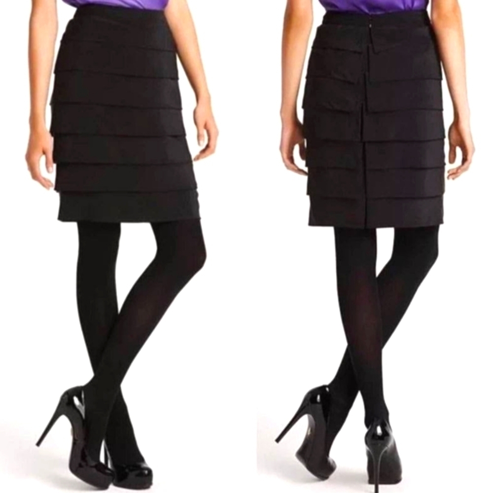 Tory Burch Florence Silk Tiered Black Mini Skirt